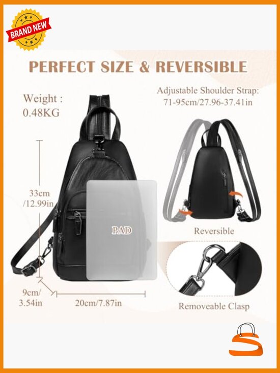 Anti Theft Convertible Sling Backpack, PU Leather Crossbody Daypack, Small main image 4